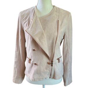 Ivanka Trump Pink Faux Suede Leather Zip Up Moto Jacket Womens Small EUC